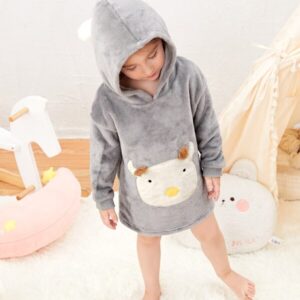 SHEIN Toddler Girls Cartoon Pattern Flannel Hooded Nightdress