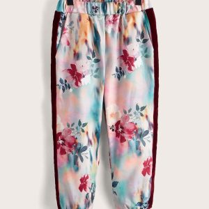 SHEIN Toddler Girls Floral Contrast Panel Sweatpants