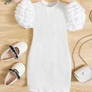 SHEIN Toddler Girls Puff Sleeve Mock Neck Dress