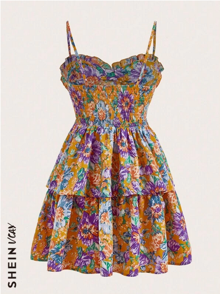 SHEIN, Dresses, Shein Curve Vcay Geo Print Ruffle Hem Cami Sun Dress Size  3xl