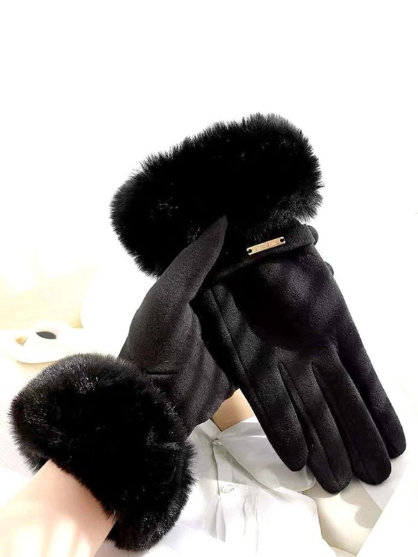 Metal Decor Fuzzy Gloves