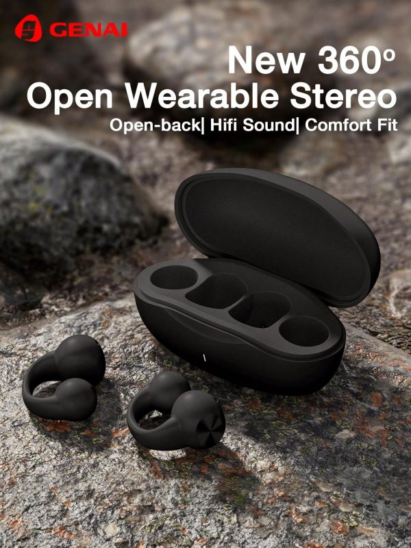 GENAI Genai TWS Earbuds, Open Ear Air Conduction Earphones, OWS Open Wearable Stereo Earbuds, IPX 5 Waterproof Work Out Headphones, BT 5.3 Stable Transmission, 48 Hours Long Endurance, Long Standby Earbuds