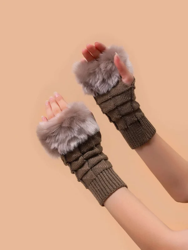 shein Fluffy striped fingerless gloves