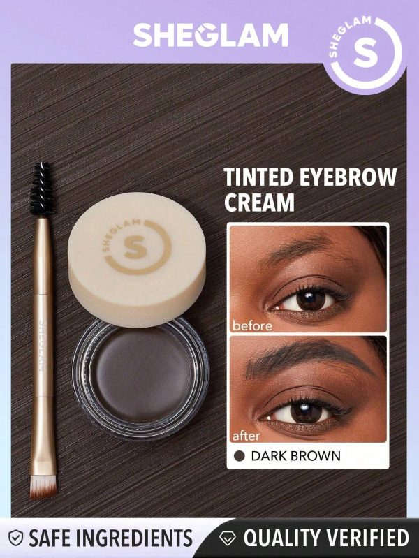 SHEGLAM Waterproof Eyebrow Pomade - Dark Brown Boss Brow Highly Pigmented, Long-Wear Waterproof Eyebrow Cream with Double Ended Brush