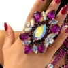 1pc Multicolor Rhinestone Water Drop Shaped Geometric Adjustable Wedding Party Ring