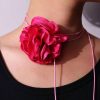 SHEIN 1pc Vintage French Style Burned Edge Camellia Ribbon Tie Necklace For Women