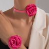 2pcs/set Simple And Fresh Polyester 3d Flower Bracelet & Choker Necklace Jewelry Set, Perfect As Women's Evening Gift