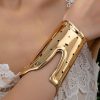 1 Pc Unique Hollow Design Golden Silver Color Oversized Metal Arm Cuff Bangle Bracelet For Women