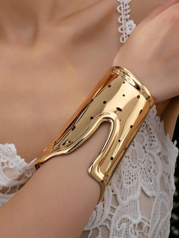 1 Pc Unique Hollow Design Golden Silver Color Oversized Metal Arm Cuff Bangle Bracelet For Women