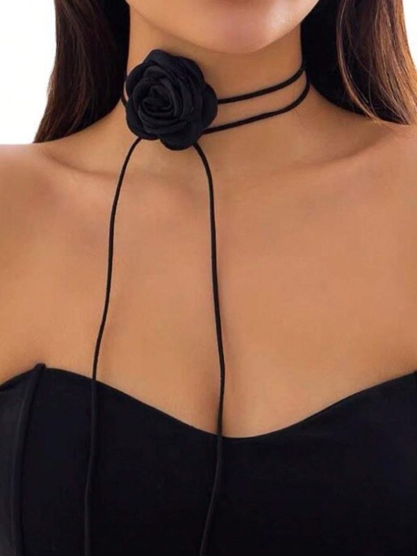 1pc 3D Rose Flower Tied Ribbon Collarbone Chain Choker Necklace