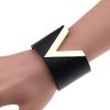 SHEIN Black Wide V Shape PU Leather Bracelets Cuff Punk For Women