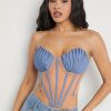 SHEIN Haute Pleated Seashell Bustier Contrast Top