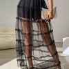 SHEIN Unity Solid Color Sexy See-Through Layered Folded Mesh Skirt With Sheer Mesh Splicing