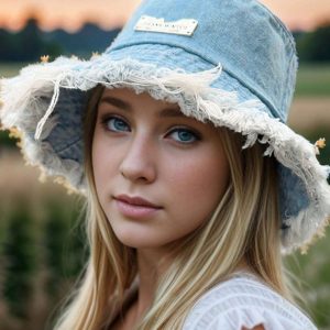 Street Women's Denim Bucket Hat, Washed Bucket Hat, Sun Hat With Small Label, Sun Protection, Lightweight Section, Summer