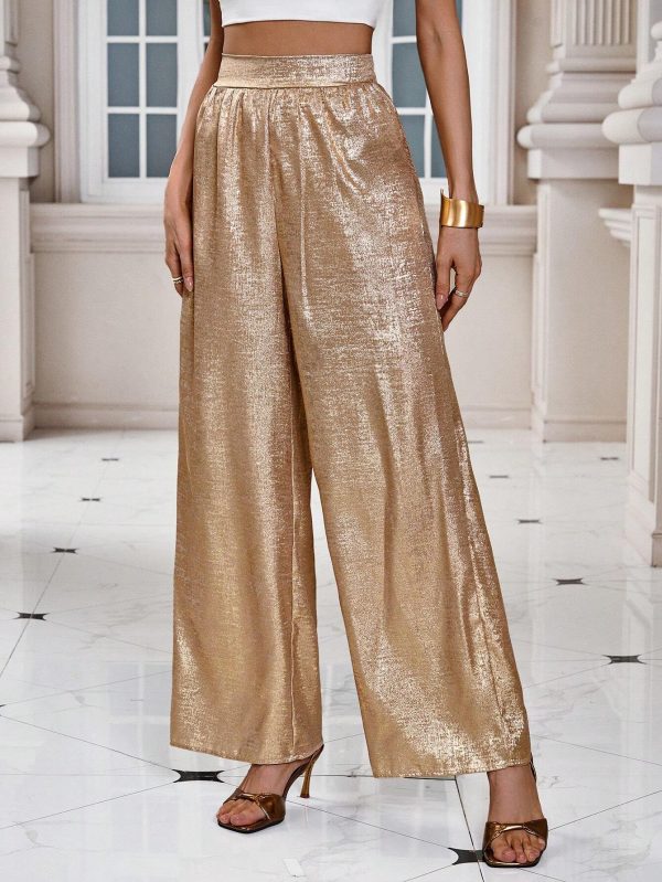 SHEIN Clasi Ladies Glossy Wide Leg Pants