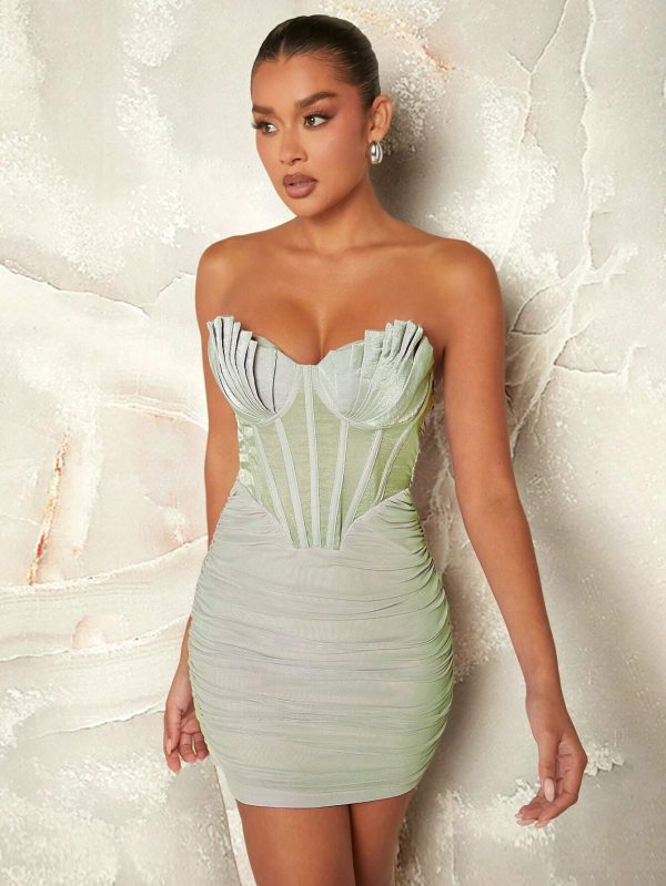 SHEIN Haute Shell Shaped Bustier Ruched Dress