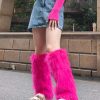 SHEIN Long Rose Red Plush Leg Warmers Suitable For Stage Parties