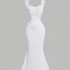 SHEIN MOD White Ruffled Collar Ruched Romantic Maxi Dress For Women,Wedding Women Dresses,Elegant