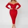 SHEIN SXY Solid Off Shoulder Bodycon Dress