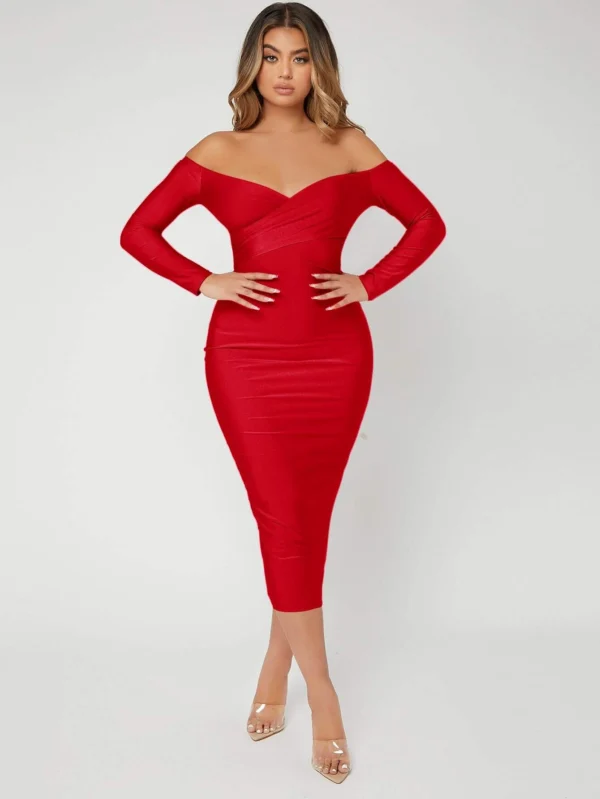 SHEIN SXY Solid Off Shoulder Bodycon Dress